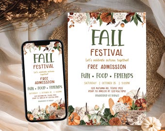 Editable Fall Festival Party Invitation, Fall Harvest Party Invite, Harvest Festival Pumpkin Invitation, Fall Festival Flyer Invite, 112SE