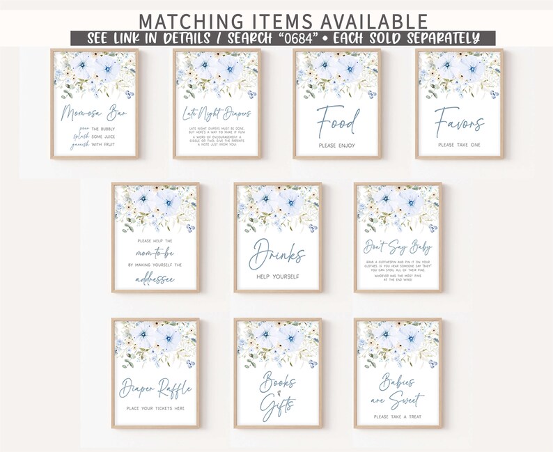Editable Baby in Bloom Boy Baby Shower Welcome Sign, Dusty Blue Wildflower Baby Shower Welcome Poster, Boy Spring Flowers Baby Shower, 0684 image 4