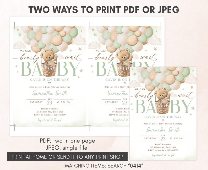 Editable Green Bear Baby Shower Invitation Bundle, We Can Bearly Wait ...