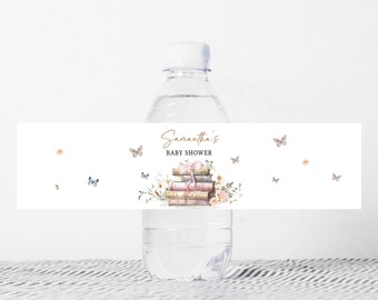 Editable A New Chapter Begins Baby Shower Bottle Label, Coquette Storybook Baby Shower Label, Neutral Book Baby Shower Bottle Stickers 01083