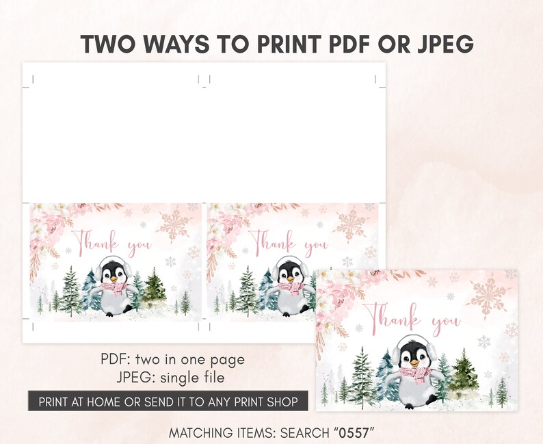 Editable Winter Penguin Baby Shower Invitation Bundle, Girl Penguin Baby Shower Invite Set, Pink Baby It's Cold Outside Baby Shower, 0557 image 7