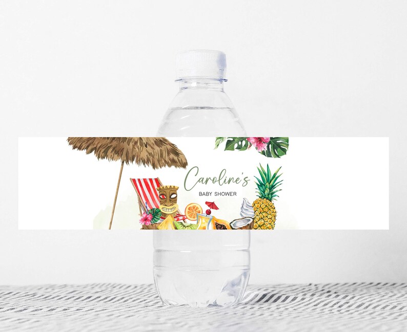 Alloha Label Editable Aloha Baby Shower Bottle Label, Girl Hawaiian Luau Tropical ...