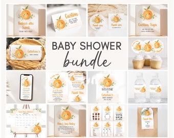 Bearbeitbares Little Cutie Baby Shower Bundle, Orange Baby Shower Pack, Gender Neutral Orange Citrus Baby Shower Mega Bundle Vorlage, 0297