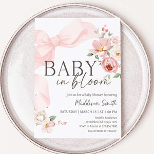 Pink Bow Baby Shower Invitation
