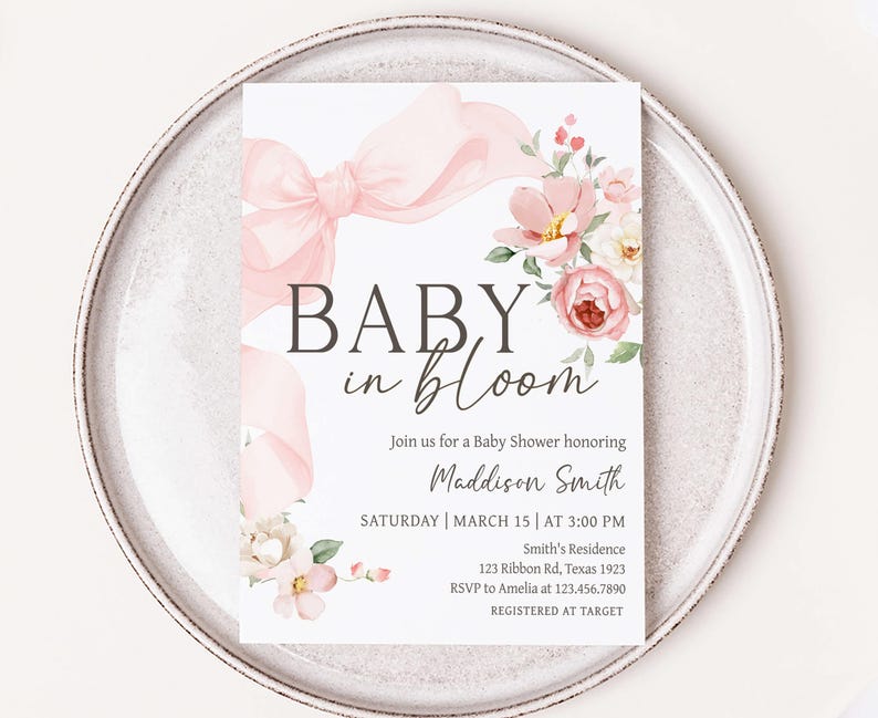 Pink Bow Baby Shower Invitation
