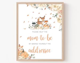 Envelope Station Sign Fall Woodland Baby Shower, Fall Pumpkin Baby Shower Addressee Sign, Gender Neutral Autumn Woodland Animals Sign 0348