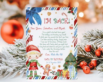 Bearbeitbarer Elf-Ankunftsbrief, niedlicher Elf-Willkommensbrief, ich bin zurück Weihnachtsbrief von Elf, Kinder Elf Junge helle Haut blondes Haar druckbar 73SE
