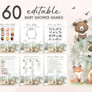 Bewerkbaar Let the Adventure Begin Woodland Baby Shower Games-bundel, Boy Adventure Baby Shower Game Pack, Forest Baby Shower Games Set, 0496