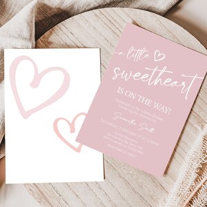 Editable Valentine Baby Shower Invitation, Minimalist Heart Baby Shower Invite, Pink A Little Sweetheart Baby Shower Invite Template, 0596 image 2