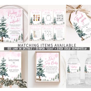 Editable Baby It's Cold Outside Baby Shower Games Bundle, Girl Winter Wonderland Baby Shower Game Pack, Pink Snowflake Baby Shower Game 0544 image 2