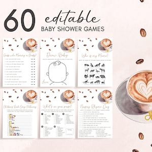 Editable Coffee Bean Baby Shower Games Bundle, A Baby is Brewing Coffee Baby Shower Game Pack, Minimalist Gender Neutral Shower Games, 01085