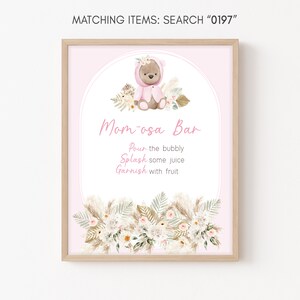 Mom Osa Bar Sign Bear Baby Shower Pink Teddy Bear Baby Shower Momosa Sign Boho Baby Shower Mimosa Decor Baby Girl Printable Template 0197