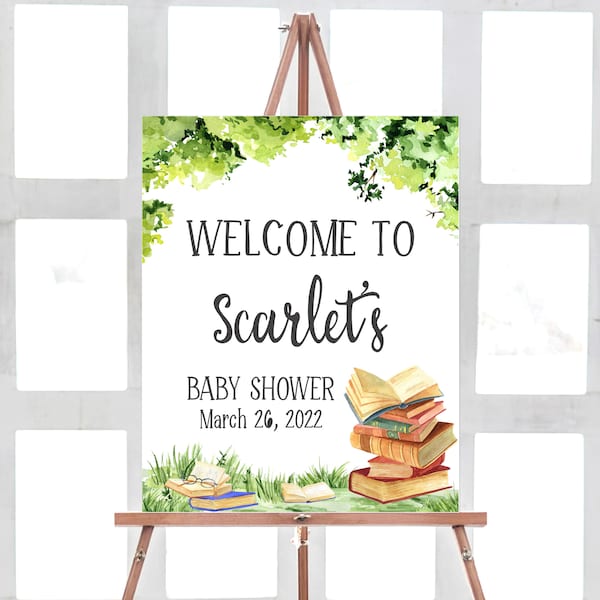 Storybook Baby Shower Welcome Sign, Chapter Book Baby Shower Sign, Gender Neutral, Storybook Welcome Sign Printable Decoration Template 0186