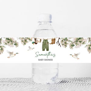 Etiquette modifiable pour biberon chasse aux canards, A Little Hunter, étiquettes d'eau pour baby shower, canard colvert, autocollants pour biberons chasseur, 0964