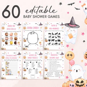 Editable Pink A Little Boo Baby Shower Games Bundle, Ghost Halloween Baby Shower Game Pack, Girl Ghost Spooky Baby Shower Game Template 0930