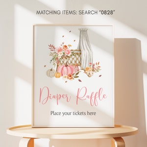 Diaper Raffle Sign Pink Falling in Love Baby Shower, Pink Falling in Love Baby Shower Diaper Game Sign, Girl Fall Pumpkin Baby Shower, 0828