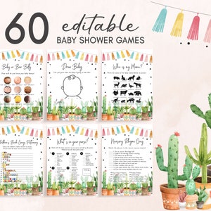 Fiesta Cactus Baby Shower Games Bundle, Taco Bout Baby Game Pack, Mexican Baby Shower Activities Succulent  Rustic Printable Games 0187