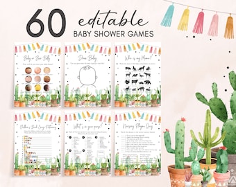 Pacchetto giochi Fiesta Cactus Baby Shower, pacchetto giochi Taco Bout Baby, attività messicane per baby shower Giochi stampabili rustici succulenti 0187