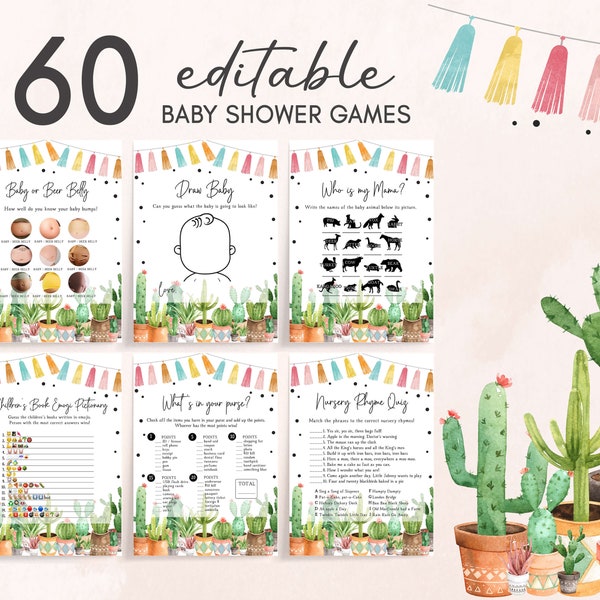 Fiesta Cactus Baby Shower Games Bundle, Taco Bout Baby Game Pack, Mexican Baby Shower Activities Succulent  Rustic Printable Games 0187