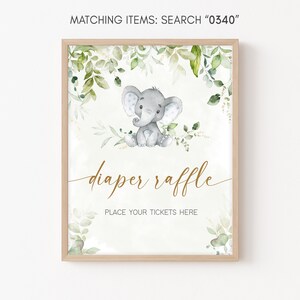 Diaper Raffle Sign Elephant Baby Shower Greenery Gold Elephant Baby Shower Diaper Game Sign Gender Neutral Elephant Party Sign Template 0340