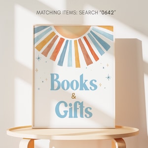 Sunshine babyshower boeken en cadeaus bord, Here Comes the Son babyshower cadeaus bord, Blue Boy Boho Sunshine babyshower tafelborden, 0642