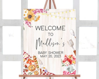 Editable BBQ Baby Shower Welcome Sign Baby-Q Baby Shower Welcome Poster Backyard Coed Baby Shower Rustic Barbeque Printable Template 0273