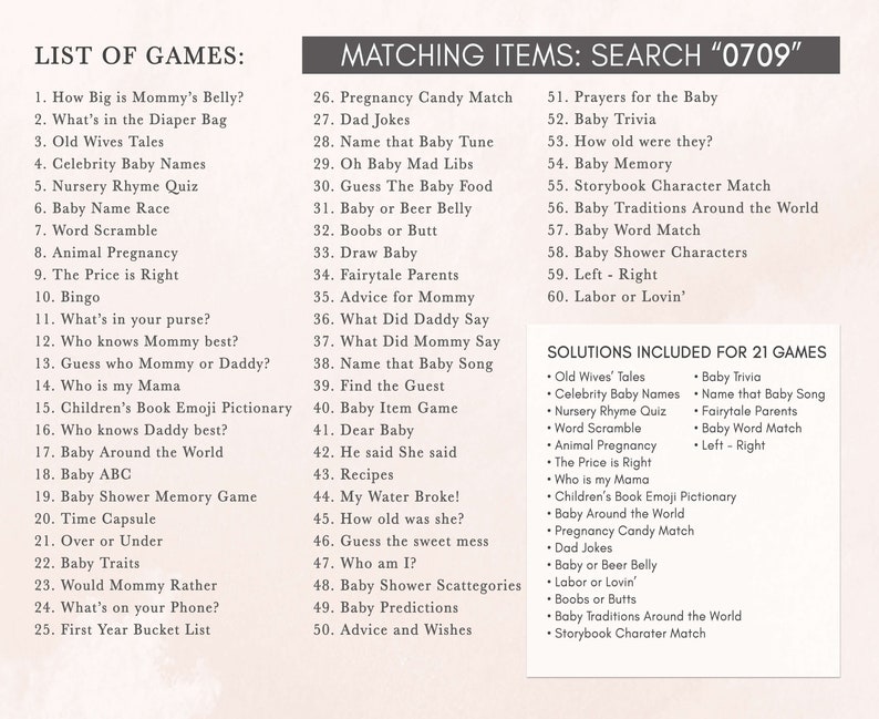 a list of games for a baby shower