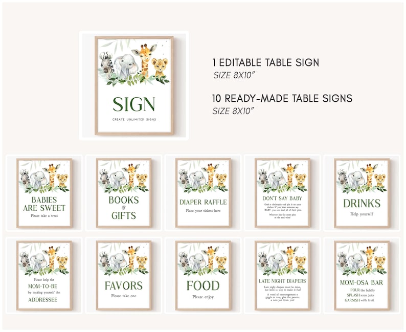 Jungle Table Signs