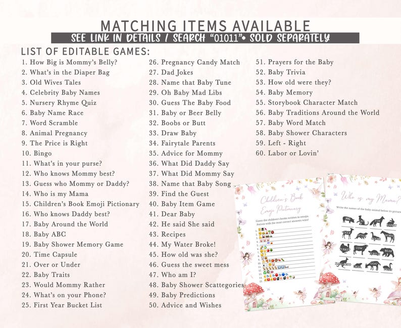 a baby shower game with a list of items