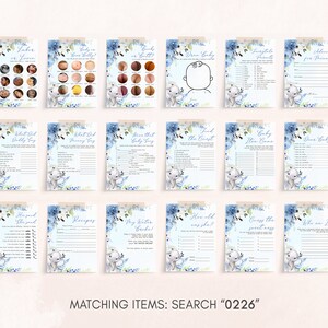 Peut inclure: Un ensemble de 12 cartes de jeu de baby shower imprimables avec un motif floral bleu et blanc et une illustration de lapin mignon. Les jeux incluent "Travail ou Zoom", "B&eacute;b&eacute; ou Bouteille", "Devinez la chanson de b&eacute;b&eacute;", "Trouvez l'invit&eacute;", "Jeu d'objets pour b&eacute;b&eacute;", "O&ugrave; est b&eacute;b&eacute; !" et plus.
