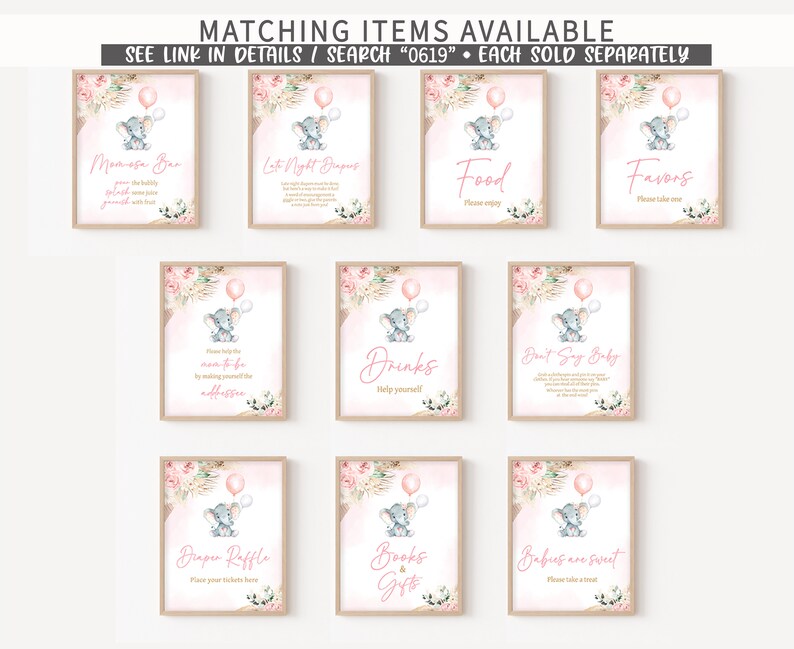 Editable Boho Elephant Baby Shower Favor Tags, Girl Pink Elephant Baby Shower Gift Tag, Pink Floral Pampas Grass Shower Thank You Tags, 0619 image 6