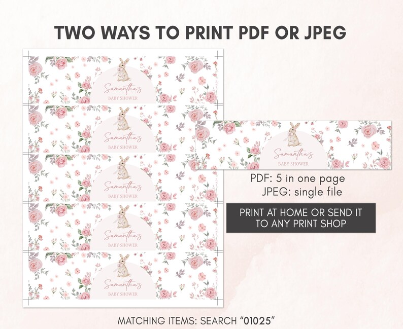Pink Floral Bunny Bottle Stickers