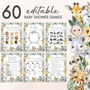 Editable Safari Baby Shower Games Bundle, Sweet Baby Boy Jungle Baby Shower Game Pack, Greenery Safari Animals Boy Baby Shower Games, 0678 image 1