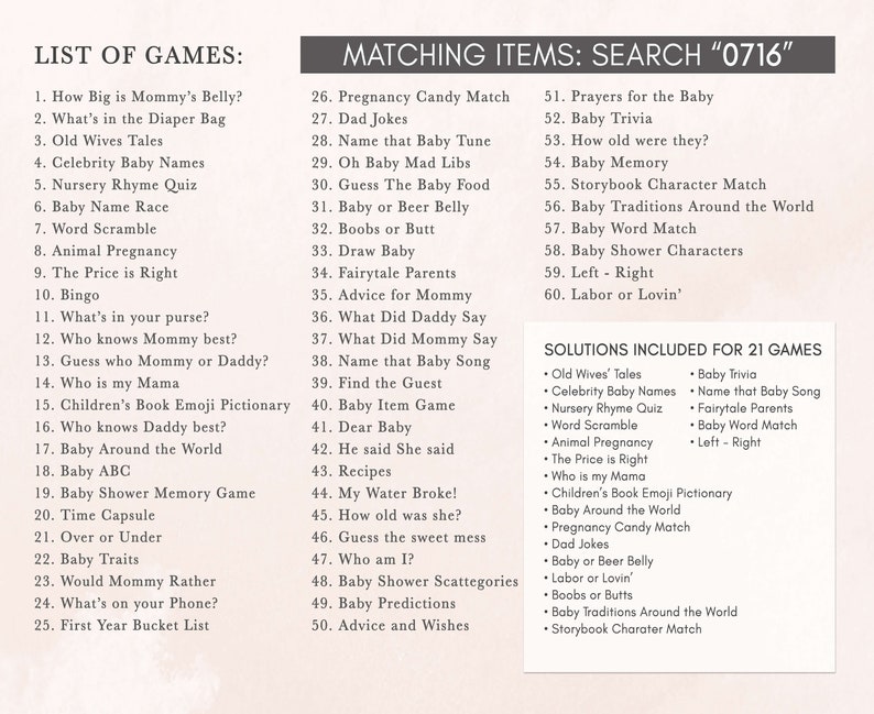 a list of games for a baby shower