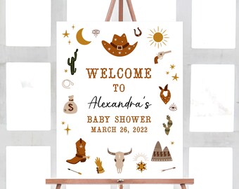 Wild West Baby Shower Welcome Sign, Cowboy Baby Shower Sign, Western Theme Welcome Sign, Country Baby Shower Printable Boho Template 0183