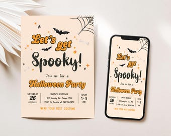 Editable Halloween Invitation, Halloween Party Invite, Cute Halloween Birthday Party, Spooky Vibes Costume Party Invitation 3SE