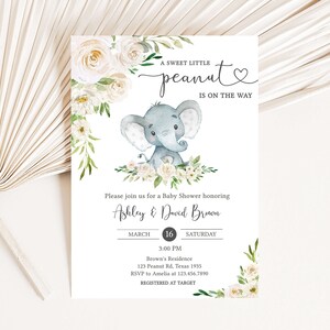 Editable Gender Neutral Elephant Baby Shower Invitation Bundle, Floral Elephant Baby Shower Invite Set, Elephant Greenery Baby Shower, 0620 image 3