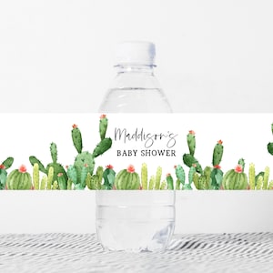 Etichetta della bottiglia d'acqua per la doccia del bambino del cactus Etichetta della bottiglia dell'acqua della doccia del bambino succulento Etichetta dell'acqua della doccia rustica del bambino Modello stampabile Fiesta Decor 0188