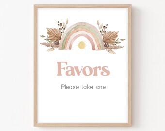 Rainbow Baby Shower Favors Sign Boho Baby Shower Gifts Table Sign A Little Ray of Sunshine Decor Boho Rainbow Girl Printable Template 0196