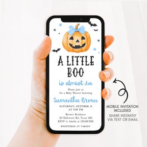 Blue Minimalist A Little Boo Mobile Invitation