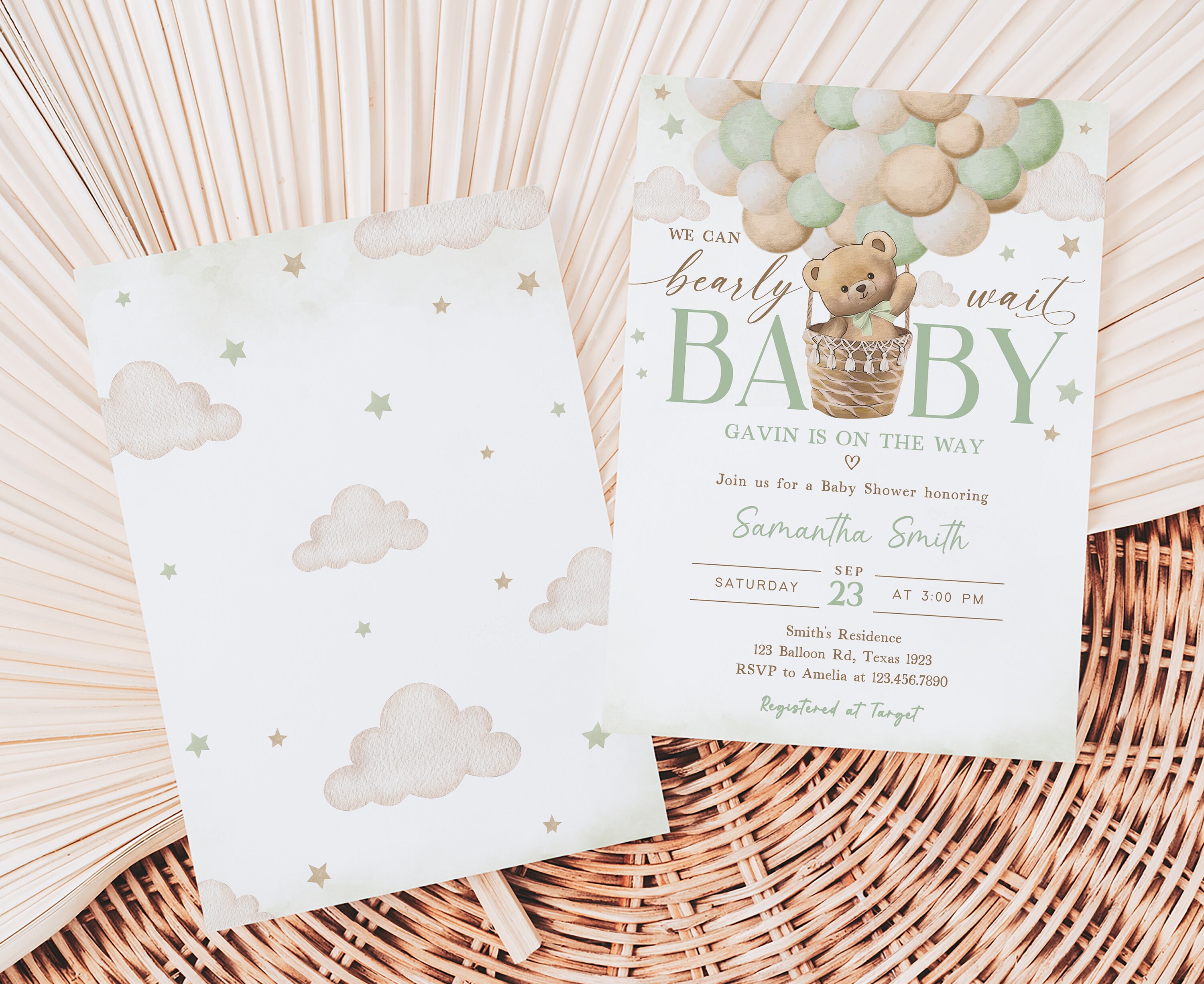 Editable Green Bear Baby Shower Invitation Bundle, We Can Bearly Wait ...