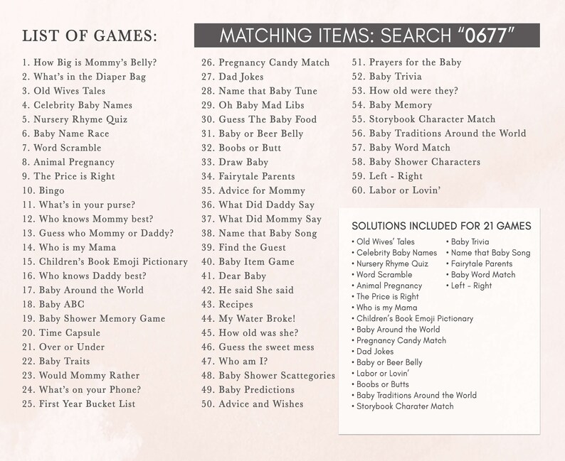 a list of games for a baby shower
