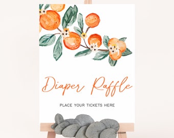 Orange Diaper Raffle Sign. Orange Citrus Baby Shower Games