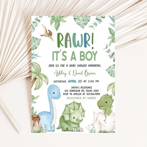 Editable Dinosaur Baby Shower Invitation, Dino Baby Shower Invite, Boy Dinosaur Baby Shower Invite, It&#39;s A Boy Dinosaur Invitation, 0661