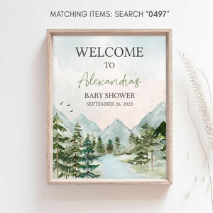 Panneau de bienvenue modifiable Oh Boy, laissez l'aventure commencer, affiche de bienvenue pour baby shower des montagnes des bois, baby shower aventure, 0497 image 3