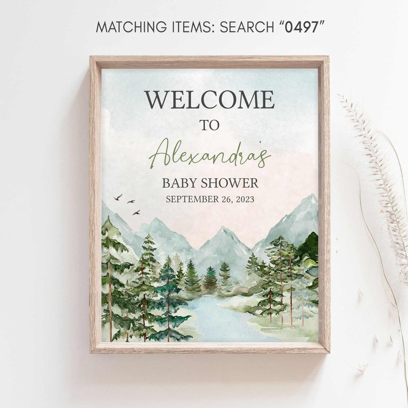 Panneau de bienvenue modifiable Oh Boy, laissez l'aventure commencer, affiche de bienvenue pour baby shower des montagnes des bois, baby shower aventure, 0497 image 3