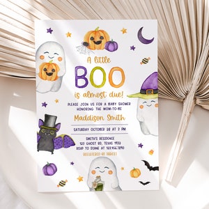 Editable A Little Boo Baby Shower Invitation Bundle, Gender Neutral Halloween Baby Shower Invite Set, Ghost Baby Shower Invitation Pack 0451 image 3