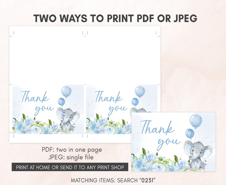 Editable Elephant Baby Shower Invitation Set Blue Balloon Baby Shower Invite Set Baby Boy Elephant Invitation Safari Printable Template 0231 image 6