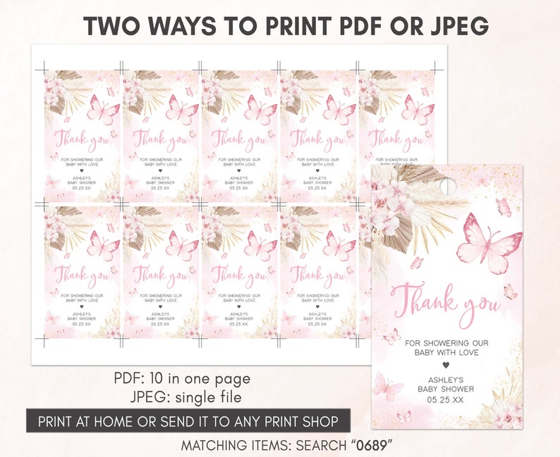two ways to print a pink and gold thank card