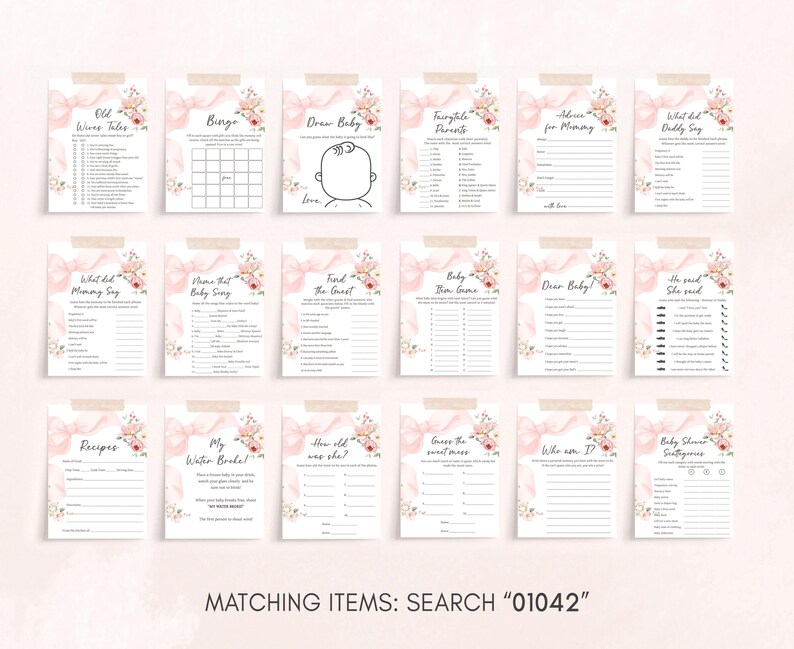 Pink Bow Baby Shower Games Pack